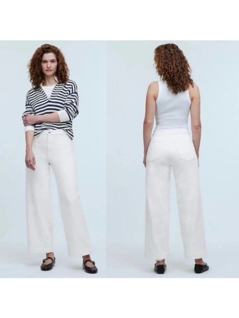Madewell Curvy Emmett Wide-Leg Jean in Tile White Ivory Welt Pocket Edition 29